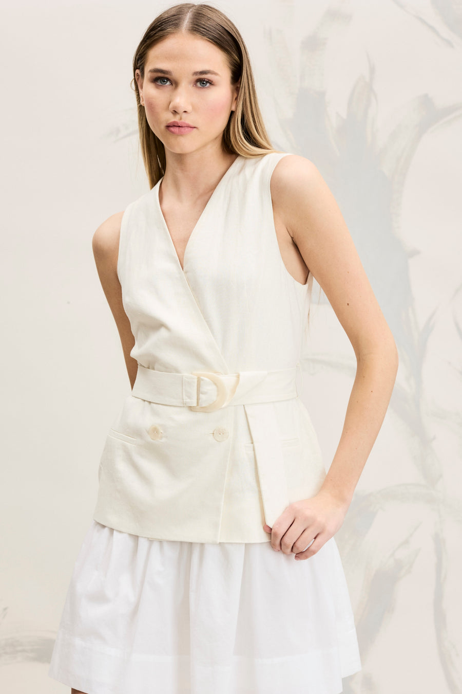 Deana Belted Linen Mini Dress with Cotton Skirt A-Line