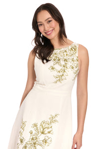 Debbie Sleeveless Graphic Print Linen Midi Dress