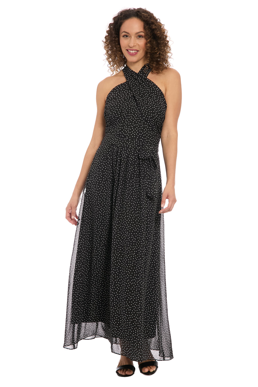 London Times Petite Crisscross Chiffon A-Line Dress - Black White London Times Petite Crisscross Chiffon A-Line Dress - Black White