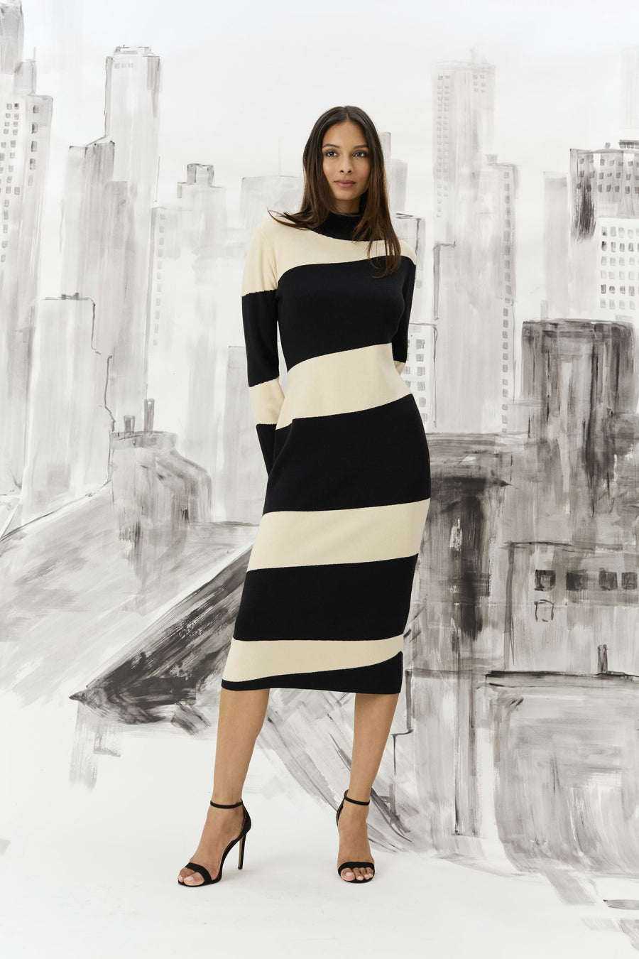 Ani Color Block Sweater Midi Dress Sheath Long Sleeve | Donna Morgan Maggy London Ani Color Block Sweater Midi Dress Sheath Long Sleeve | Donna Morgan Maggy London