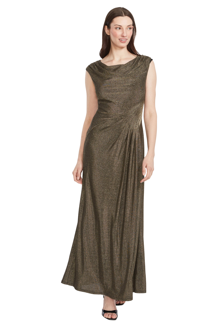 Shannan Metallic Knit Cowl Neck Gown