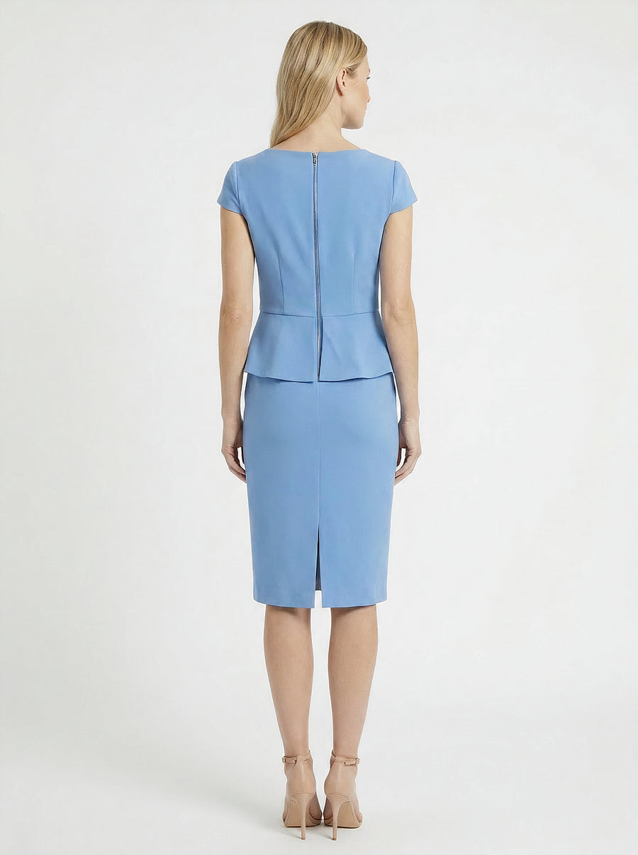 Nadya Cap Sleeve Peplum Sheath in Scuba Crepe
