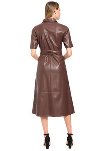 Zephyr Faux Leather Belted Midi