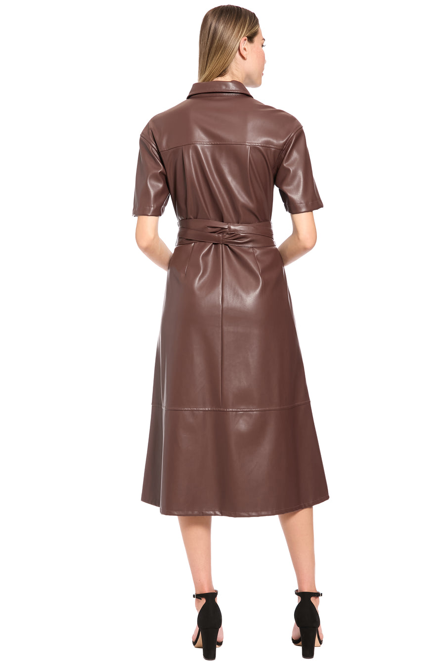 Zephyr Faux Leather Belted Midi