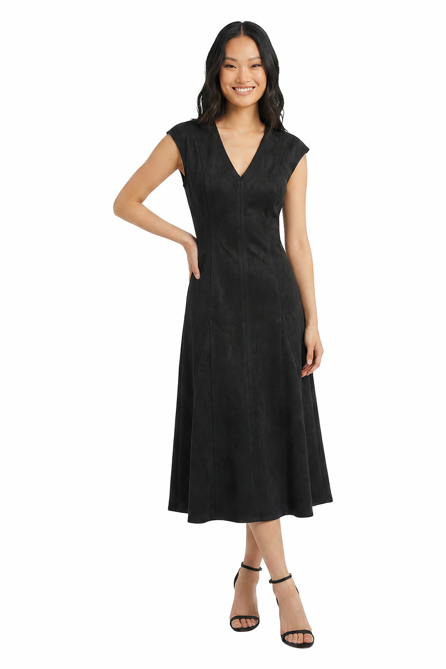 Ashanti Suede Cap Sleeve A-Line Midi