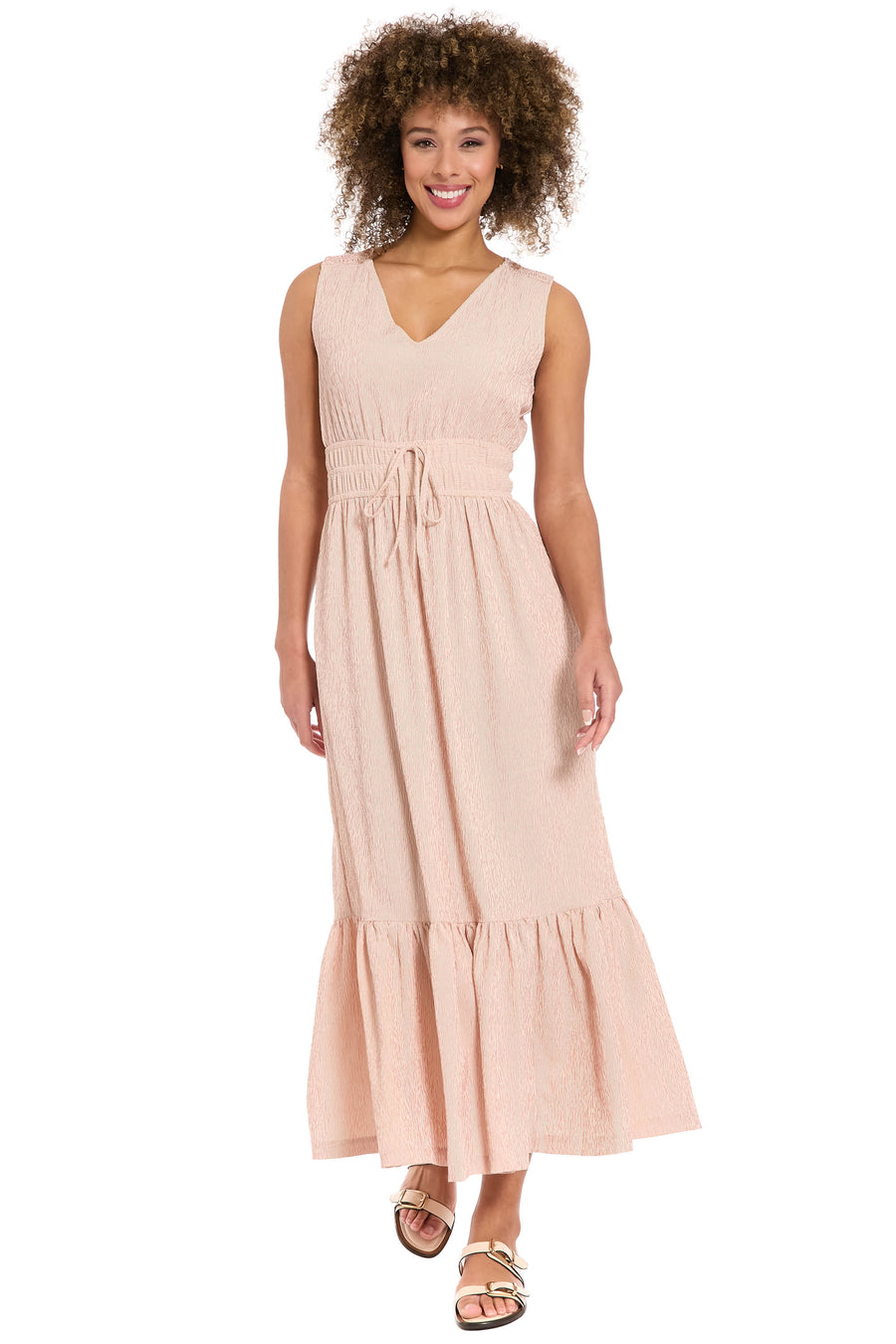 Lorene Seersucker Smocked Waist Maxi