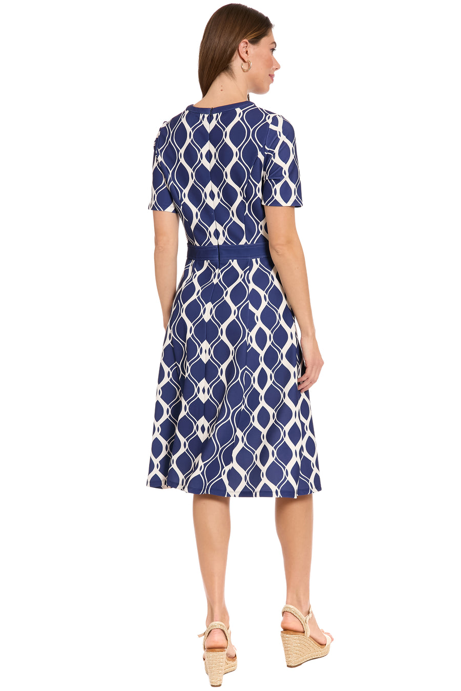 Enola Geometric Print Belted Midi Dress