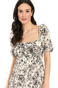 Kristin Knee Length in Floral Toile Linen