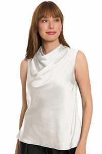 Nica Draped Mock Neck Satin Top