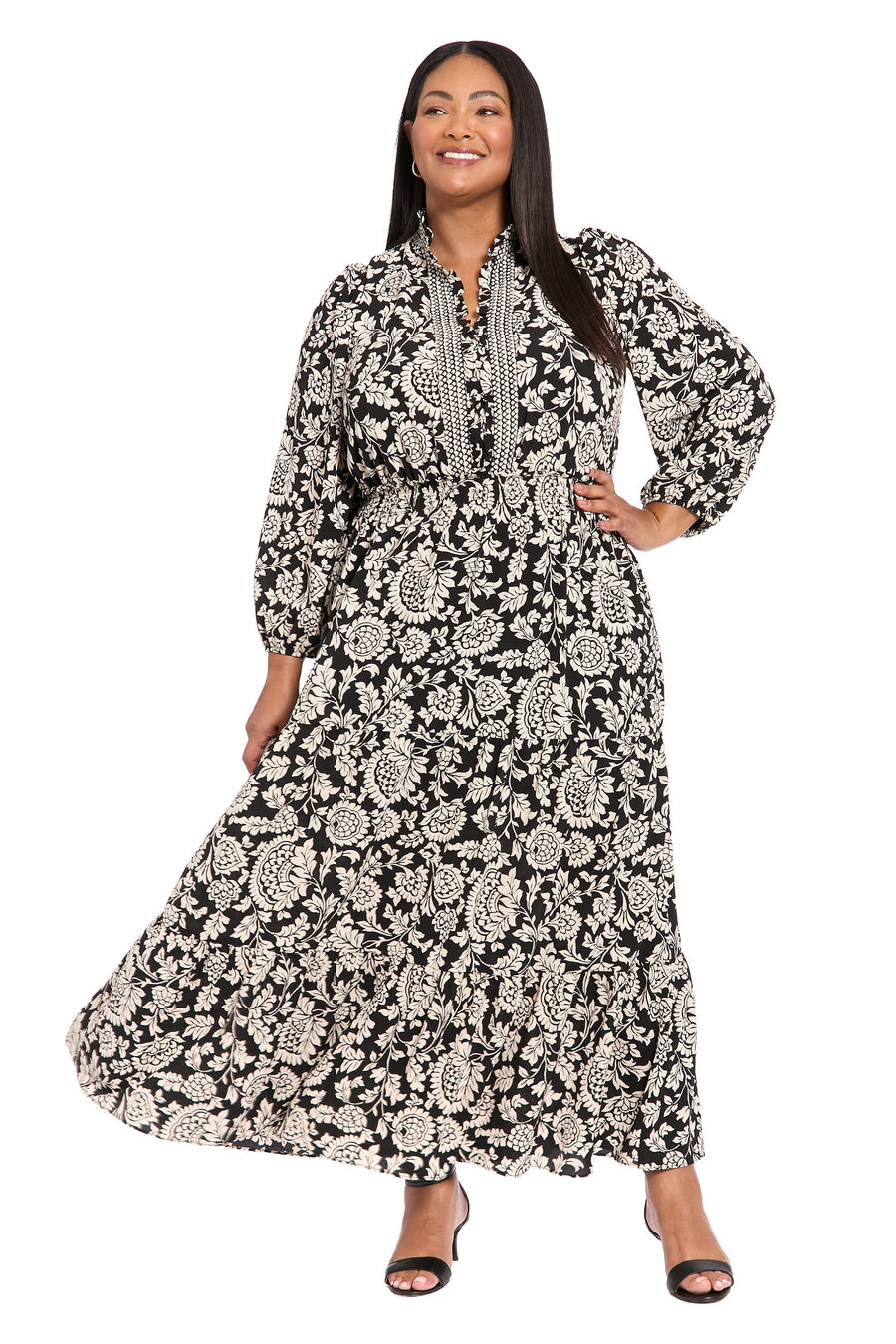 knee length dresses for ladies Consuela Floral Maxi Dress Fit and Flare Long Sleeve