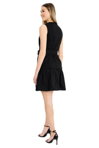 Deana Belted Linen Mini Dress with Cotton Skirt
