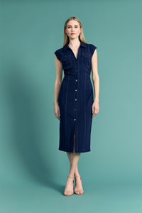 Yasmin Sleeveless Button Front Shirt Dress Sheath
