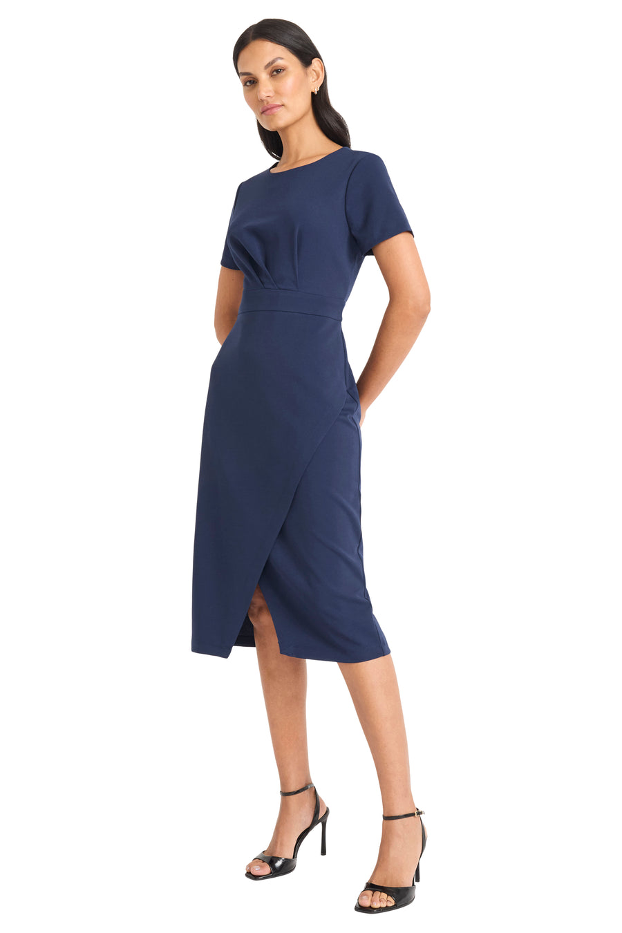 short sleeve necktie midi dress maggy london Maggy London Short Sleeve Necktie Midi Dress - Black