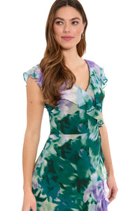 Alessandra Ruffle Faux Wrap Dress in Impressionist Floral