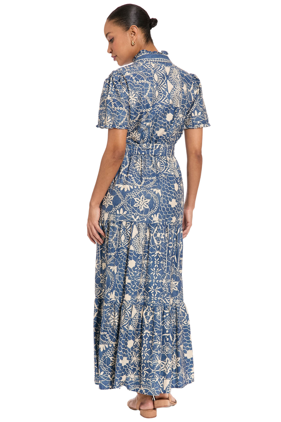 Mackenzie Cotton Ruffle Sleeve Maxi in Lace Denim