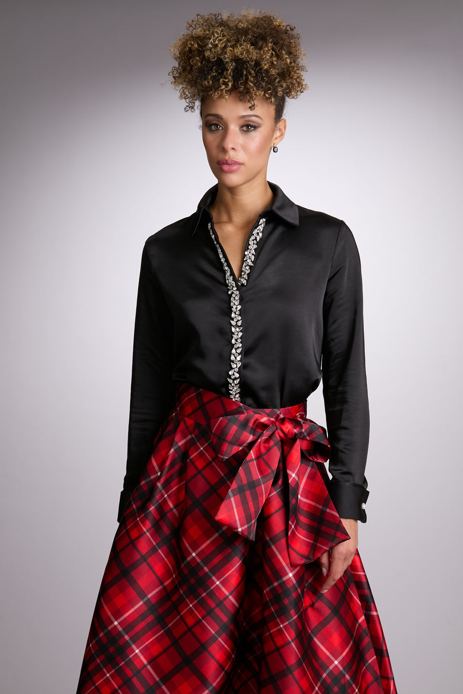 Roosevelt Jeweled Placket Long Sleeve Top