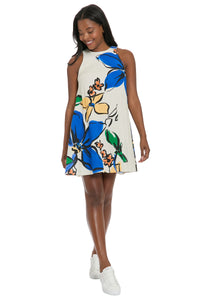 London Times Women's Linen Blend Trapeze Dress - Blue