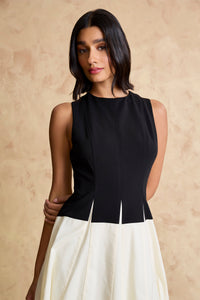Amala Structured Sleeveless Colorblock Midi Dress