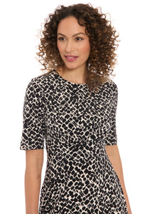Ayanna Inset Waist Dress in Diagonal Bricks