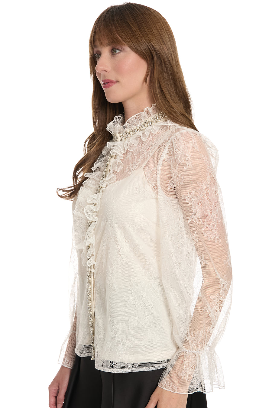 Monty Sheer Top Embellished Lace Ruffle