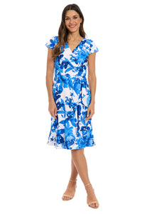 Anne Cap Sleeve Flounce Hem Dress in Floral Palm - FINAL SALE
