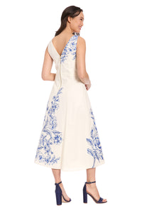 Debbie Sleeveless Graphic Print Linen Midi Dress