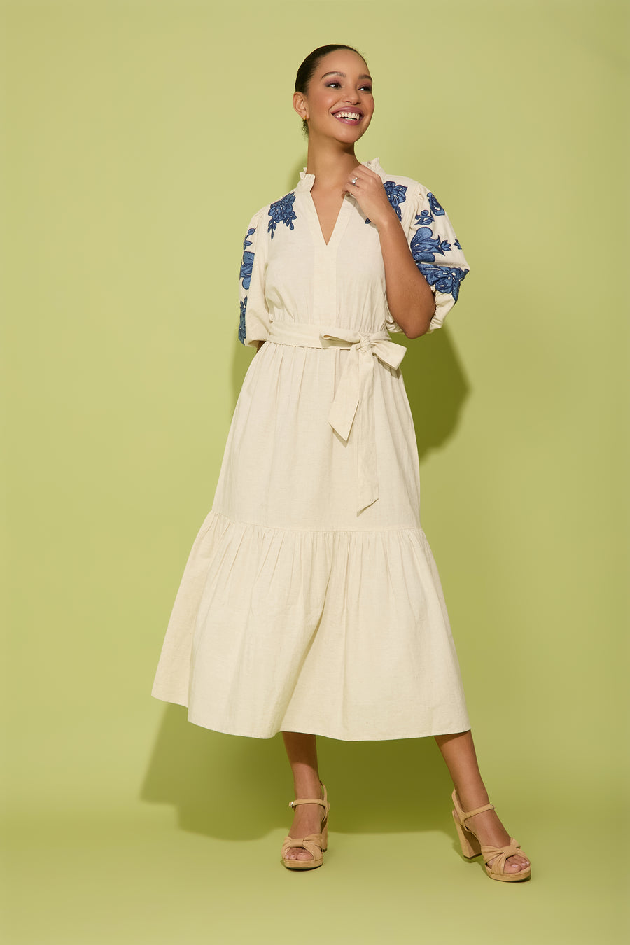 Mackenzie Bubble Sleeve Embroidered Cotton Maxi