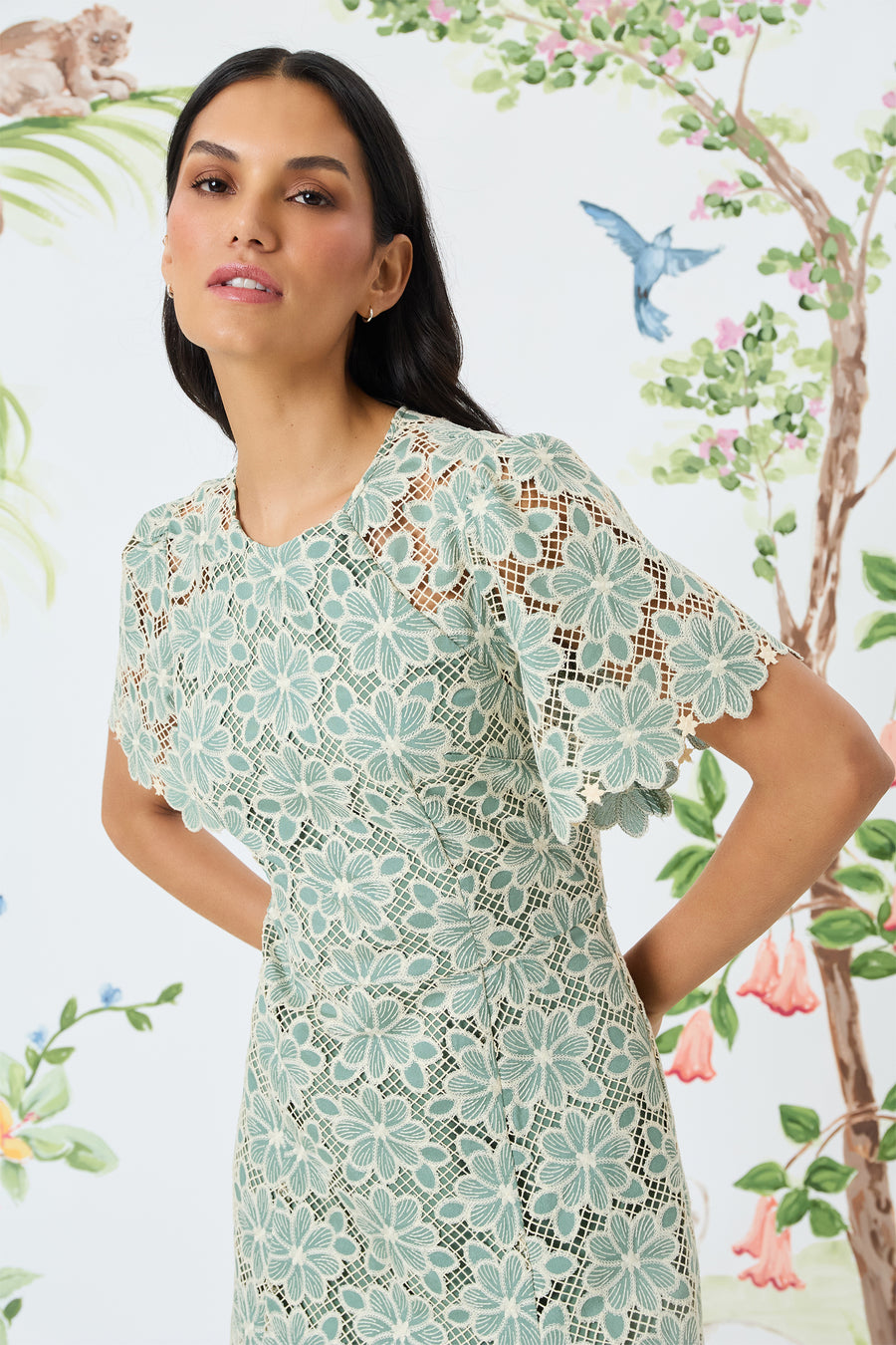 FLUTTER SLEEVE LACE MIDI Maggy London FLUTTER SLEEVE LACE MIDI Maggy London