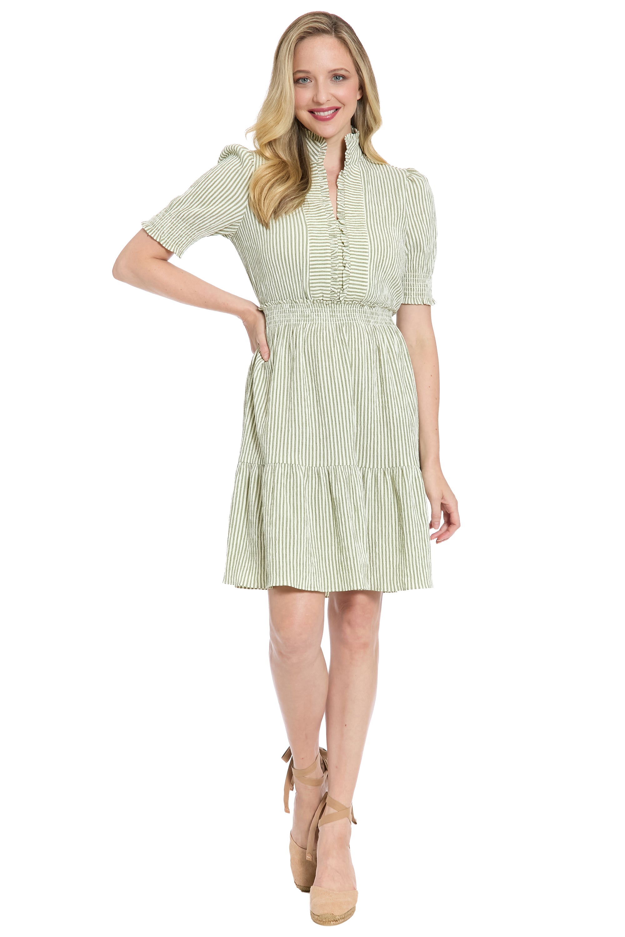 Nevis Puff Sleeve Mini Fit and Flare Long Sleeve Dress | London