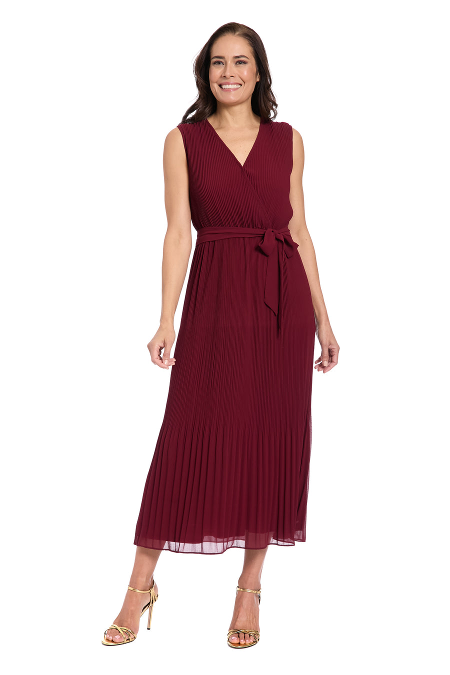 Rivera Pleated Surplice Midi Dress A-Line Sleeveless | London Times Maggy London Rivera Pleated Surplice Midi Dress A-Line Sleeveless | London Times Maggy London