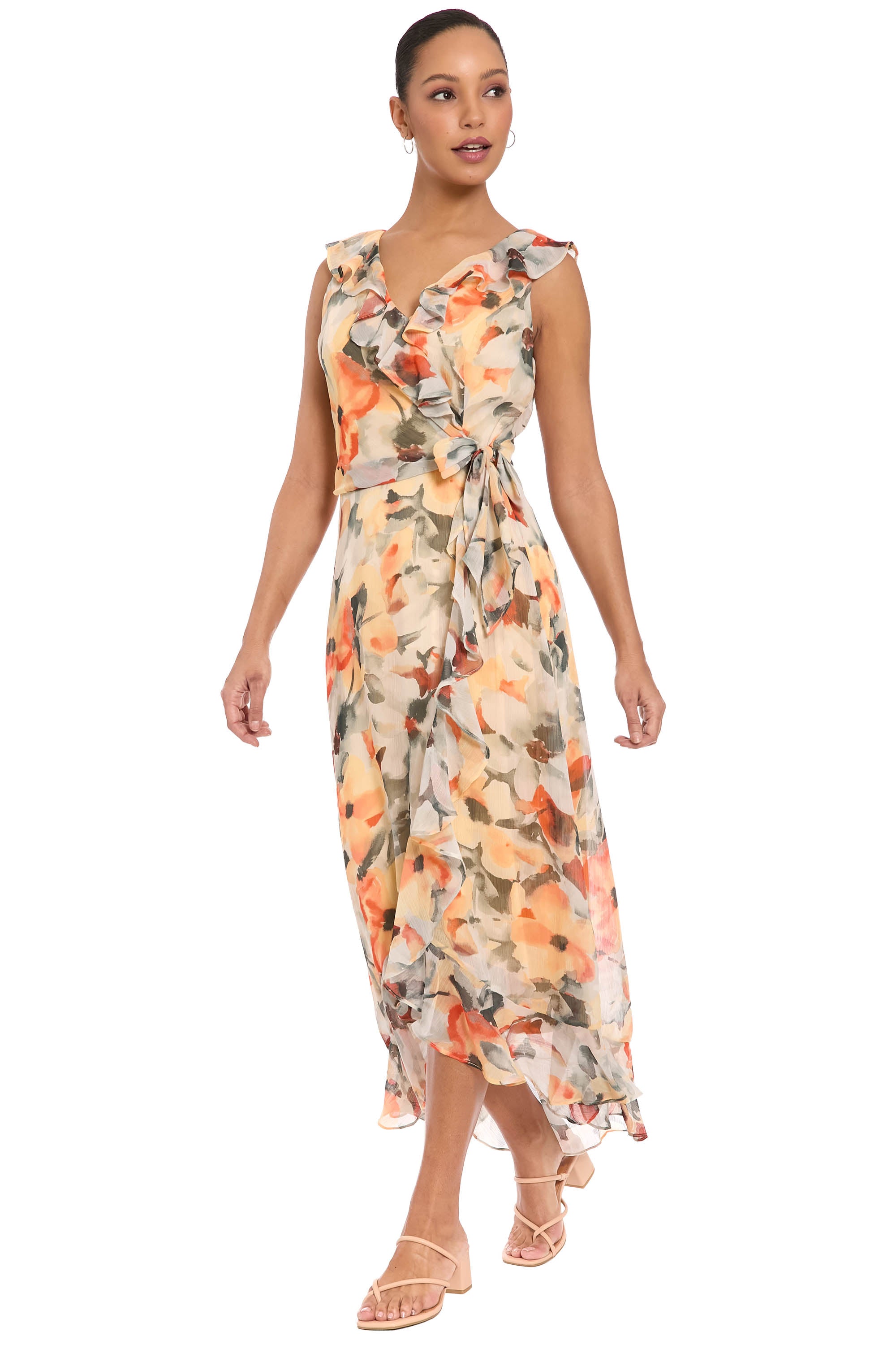 maggy london brooke ruffle neck maxi dress Rosie Side Tie in Blurred Poppy The racerback cut opens Size:XL/ US 12 I just wanted to Brambles&Bones_C