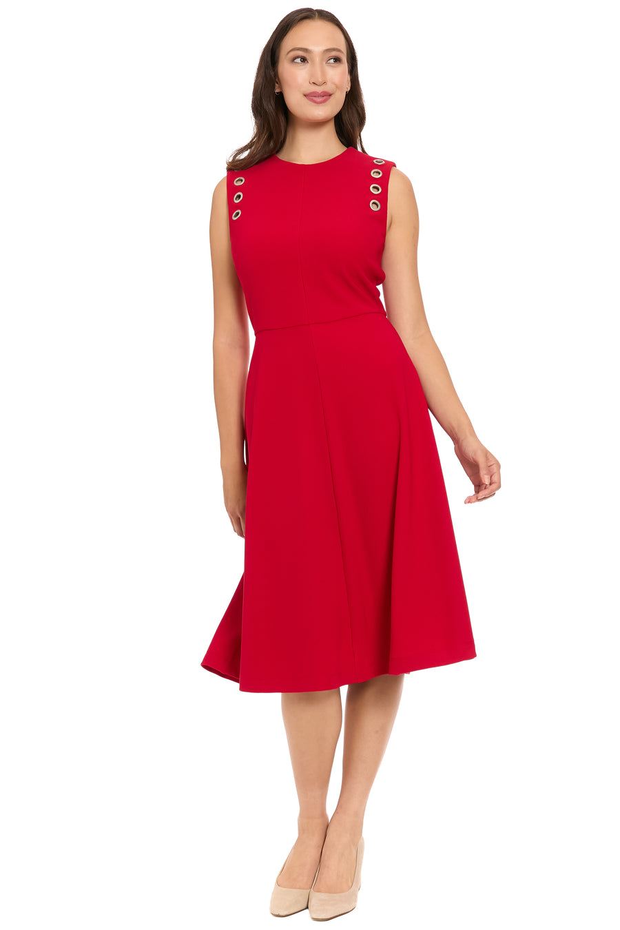 crew neck fit and flare dress Vbvc Women's Sleeveless Crew Neck Fit and Flare Dress,Ladies Solid Color A-Line Flared Skater Mini Dress,Work Casual and Cocktail Party Wear For Women