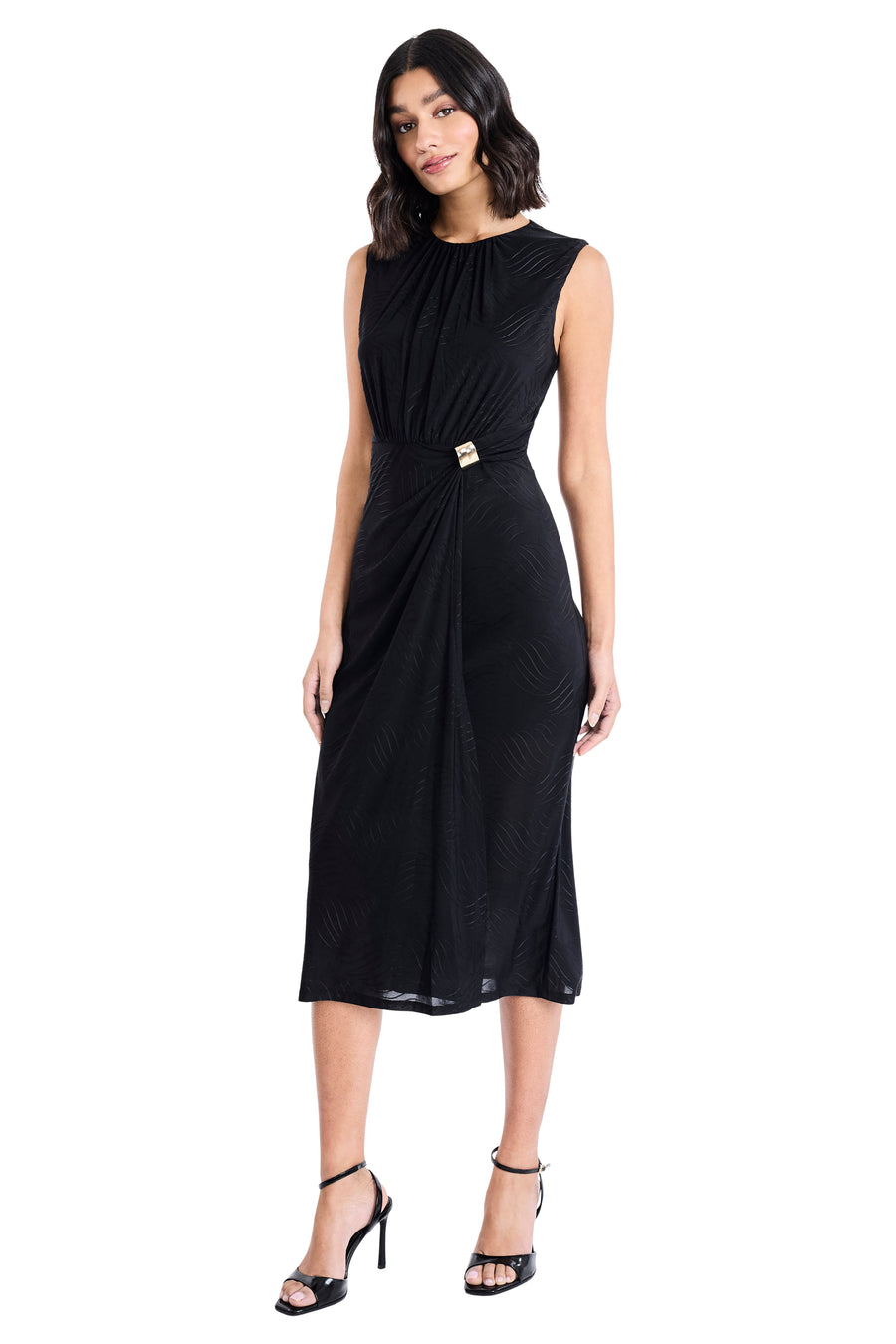Jeanne Sleeveless Midi Dress with Polished Hardware | Maggy London Black / Standard / 18 Jeanne Sleeveless Midi Dress with Polished Hardware | Maggy London Black / Standard / 18
