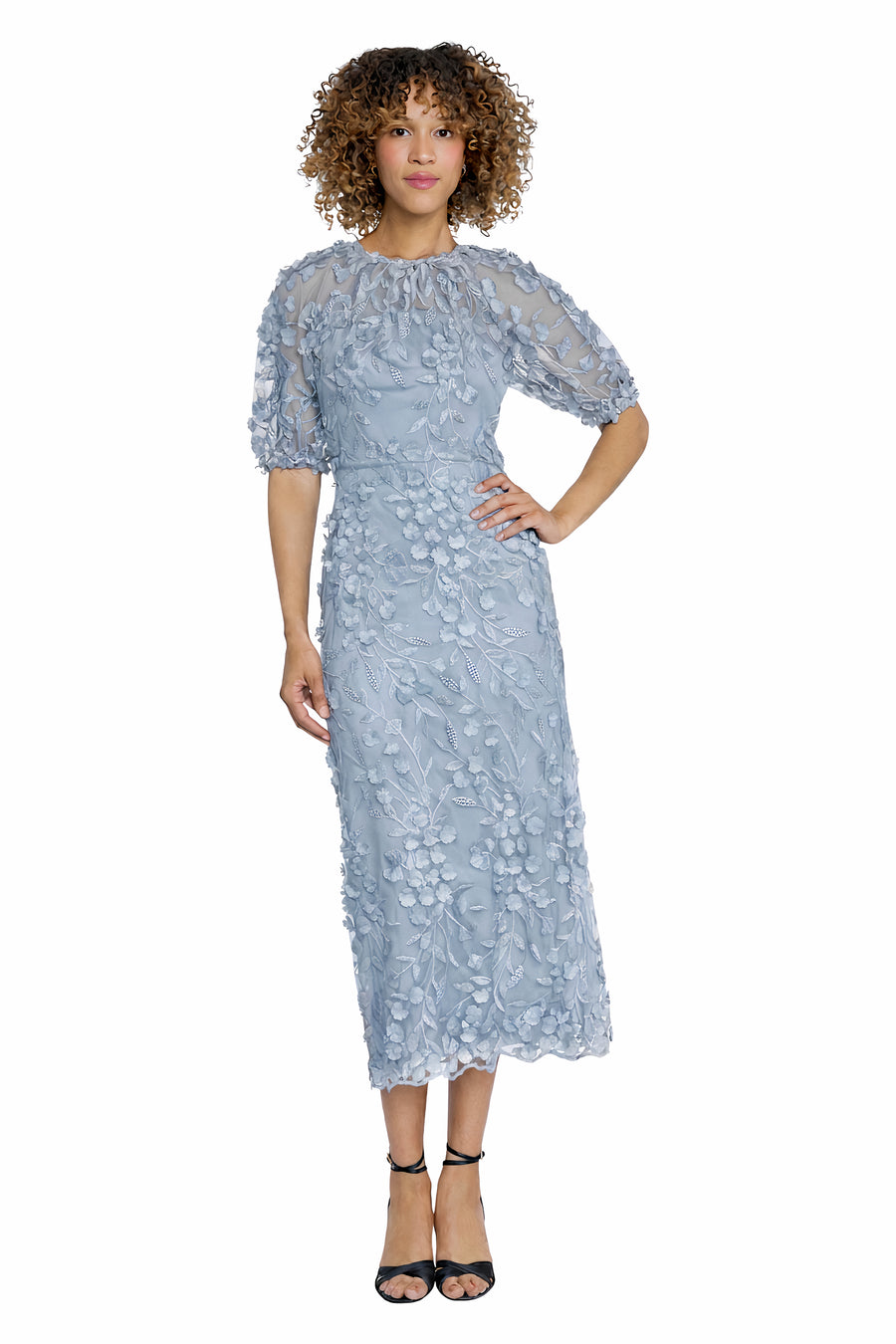 Marigold Dress Textured 3D Embroidered Midi
