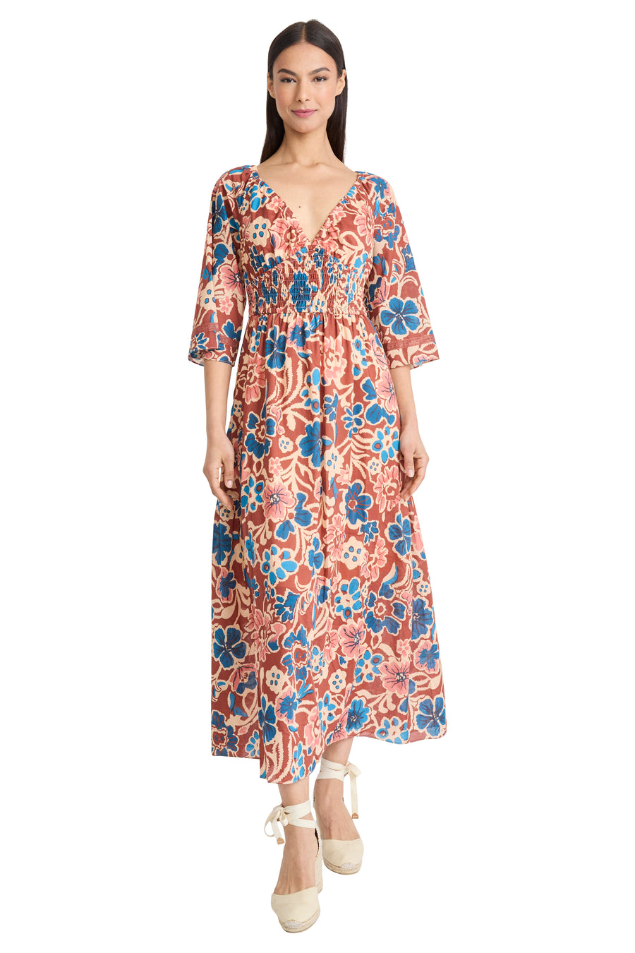 Simon Floral V-Neck Midi Dress