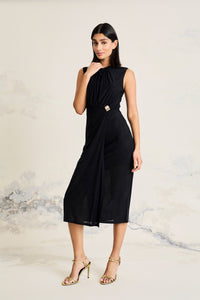 Jeanne Sleeveless Midi Dress with Polished Hardware