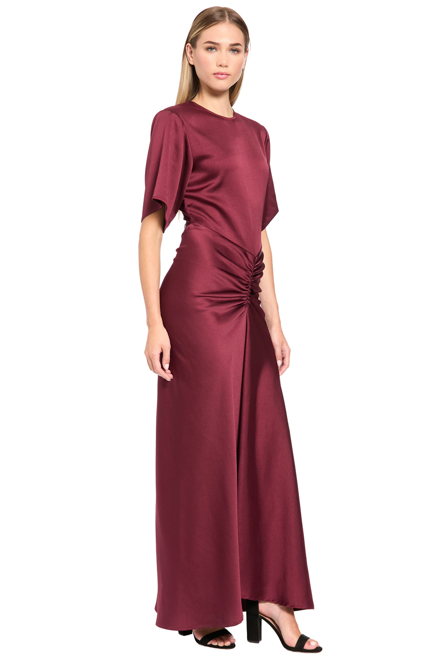 Cinna Satin Ruched Maxi Dress
