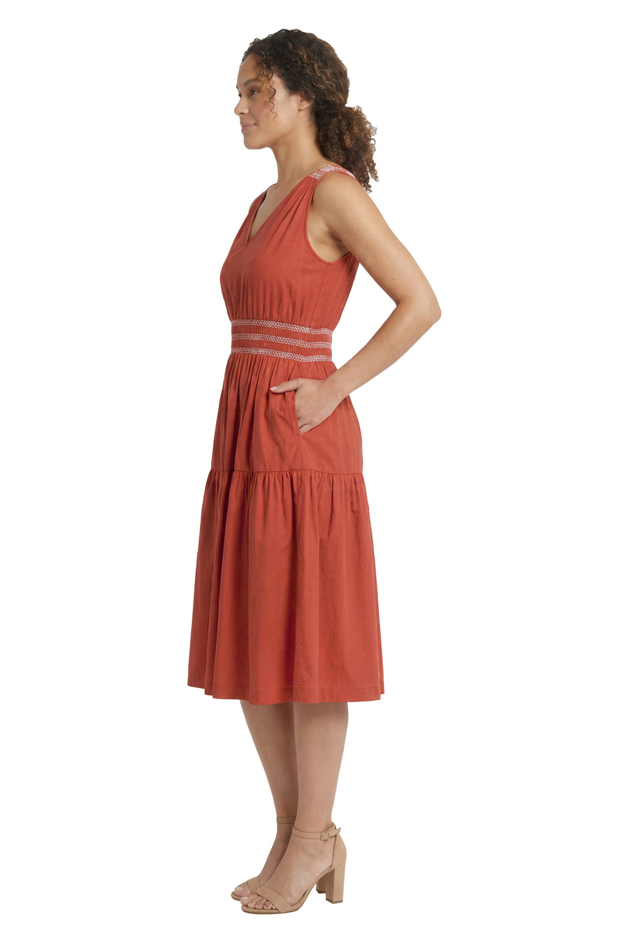 Benita Smocked-Waist Sleeveless Midi