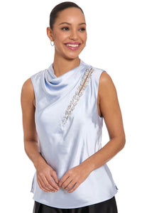 Nica Draped Mock Neck Satin Top Top