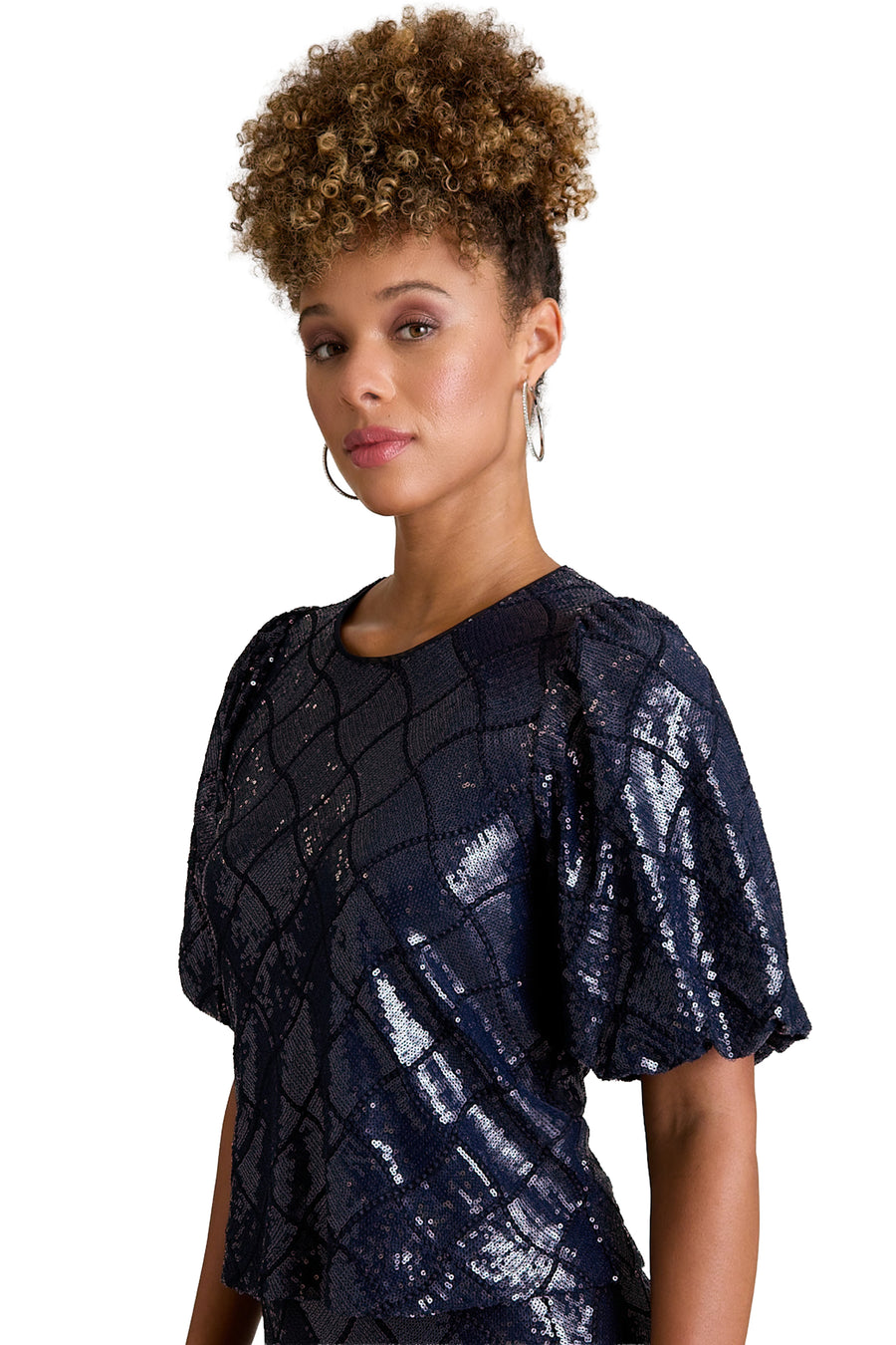 Bryant Jewel Neck Bubble Sleeve Top