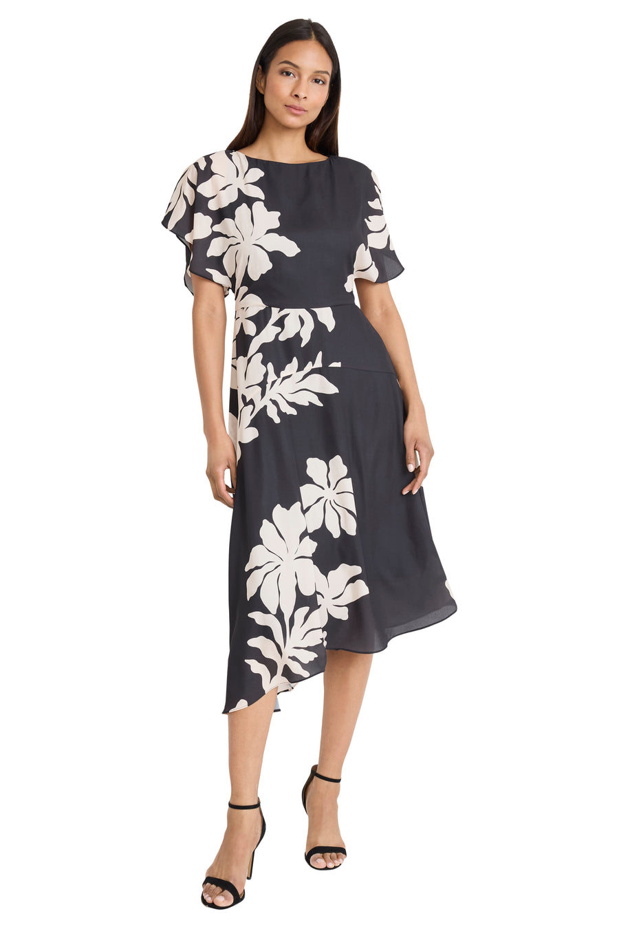 Sevyn Asymmetrical Midi in Printed Georgette