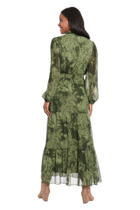 Lettie Long Sleeve Ruffle Neck Tiered Maxi Dress