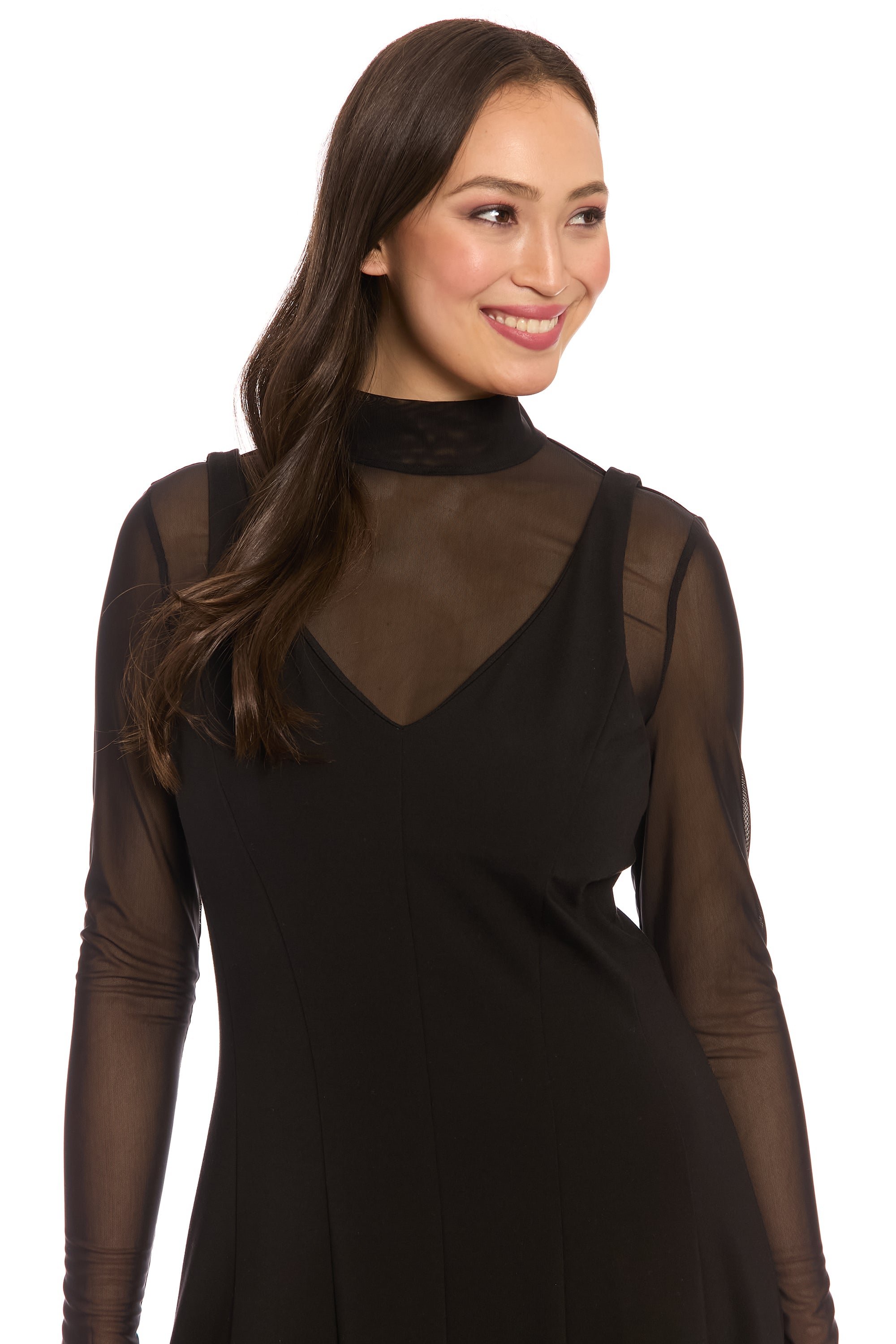 Elsbeth Sheer Mock Neck Fit & Flare – Maggy London