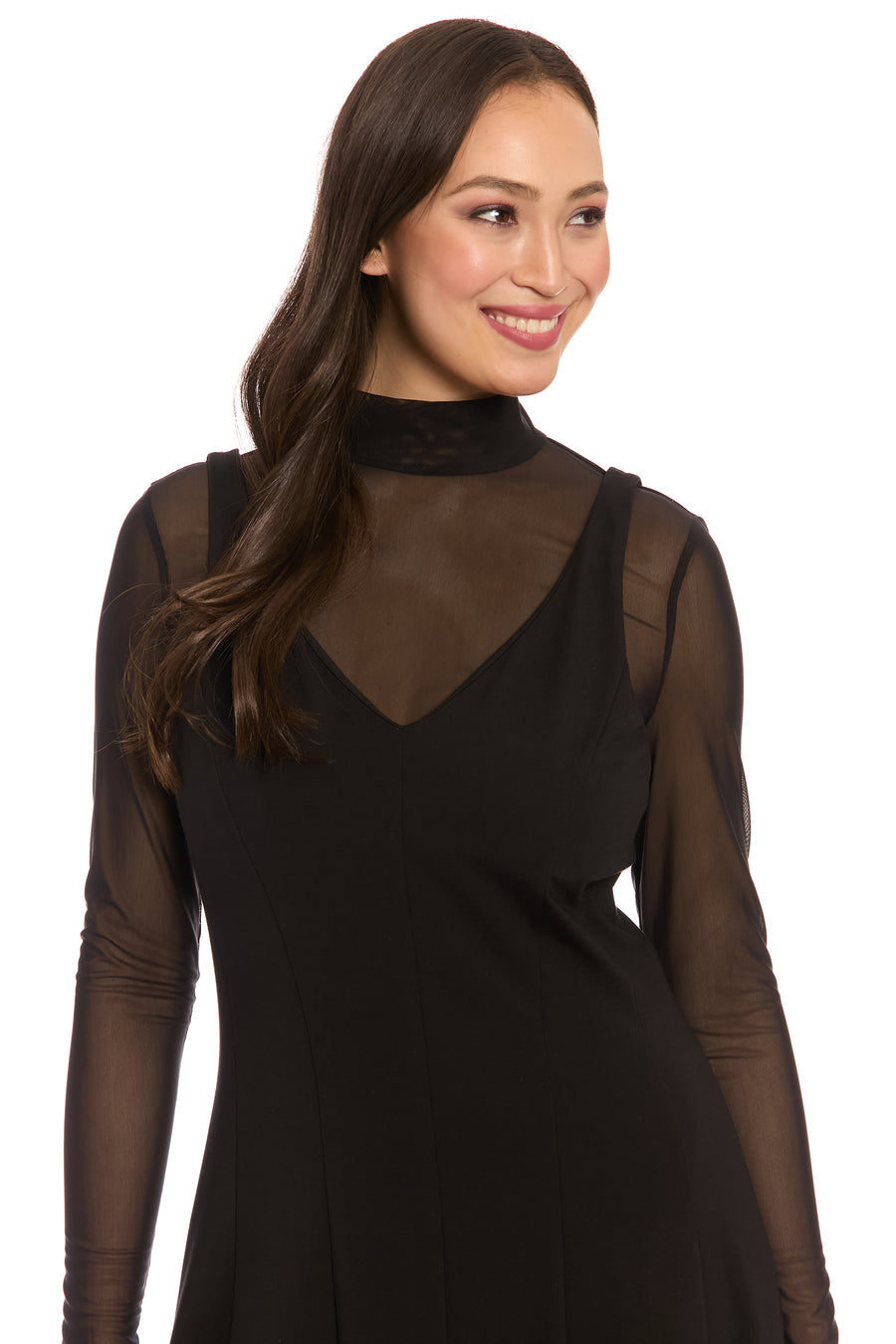Elsbeth Sheer Mock Neck Fit & Flare