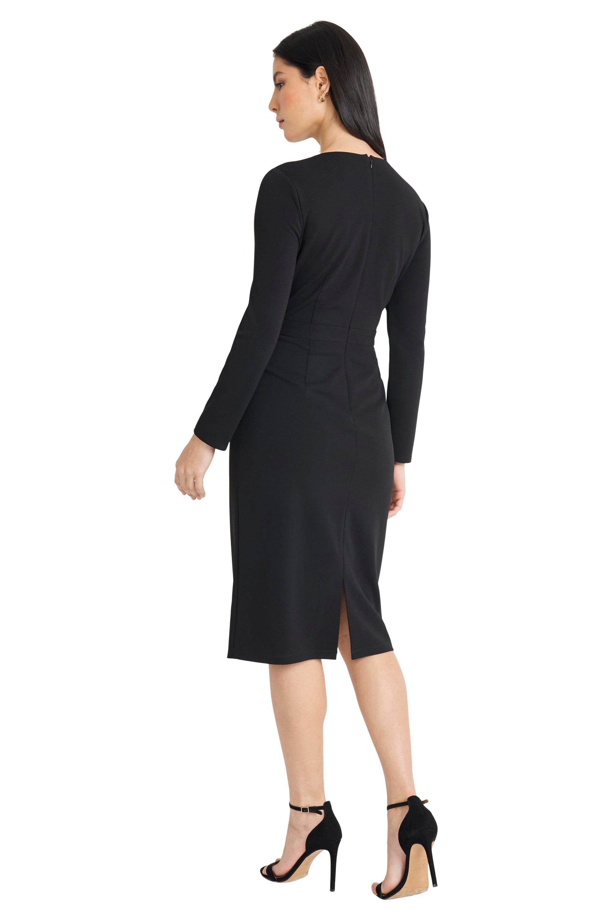 Ginevra Belted Long Sleeve Sheath A-Line Midi Dress | Maggy London