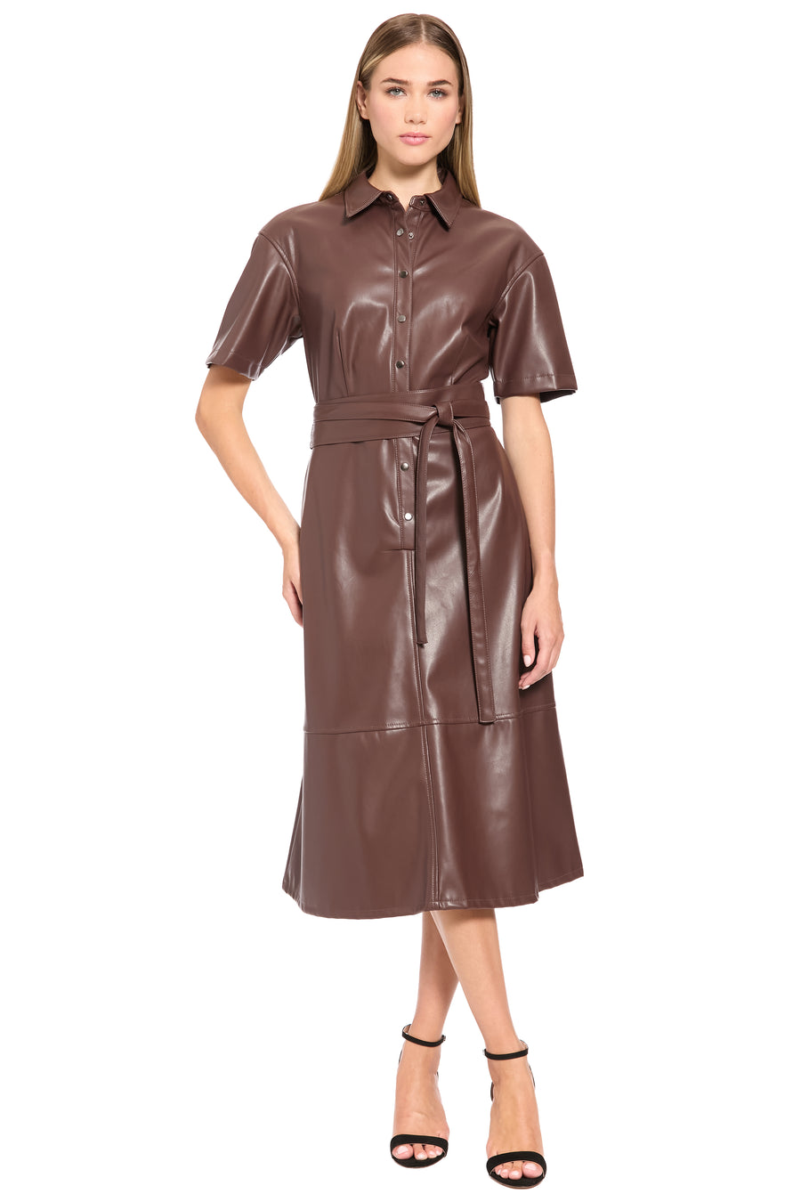 Zephyr Faux Leather Belted Midi