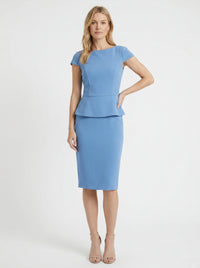 Nadya Cap Sleeve Peplum Sheath in Scuba Crepe