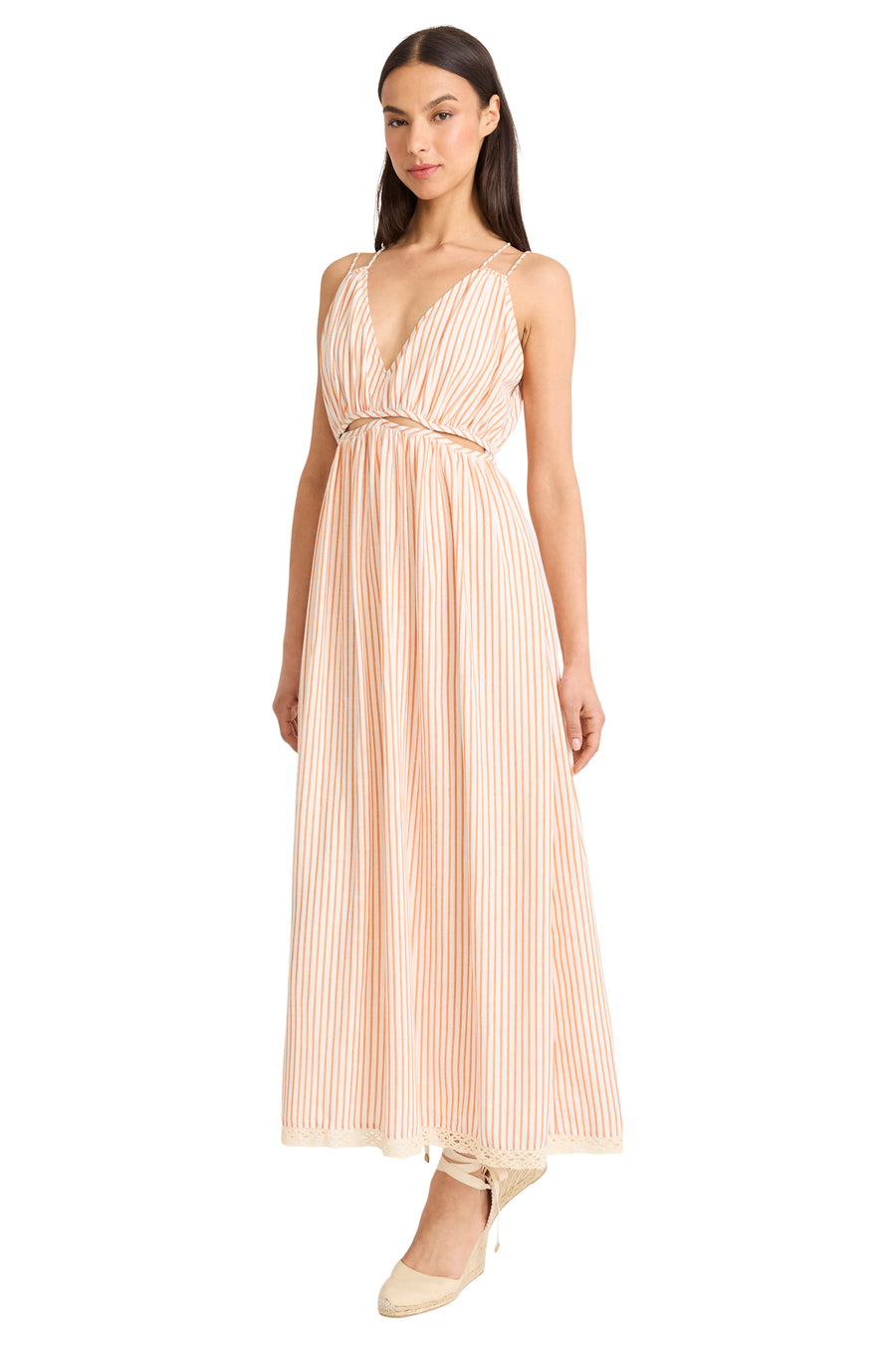 The Good Journey Cutout Midi Dress - Caramel/ White - 8 The Good Journey Cutout Midi Dress - Caramel/ White - 8