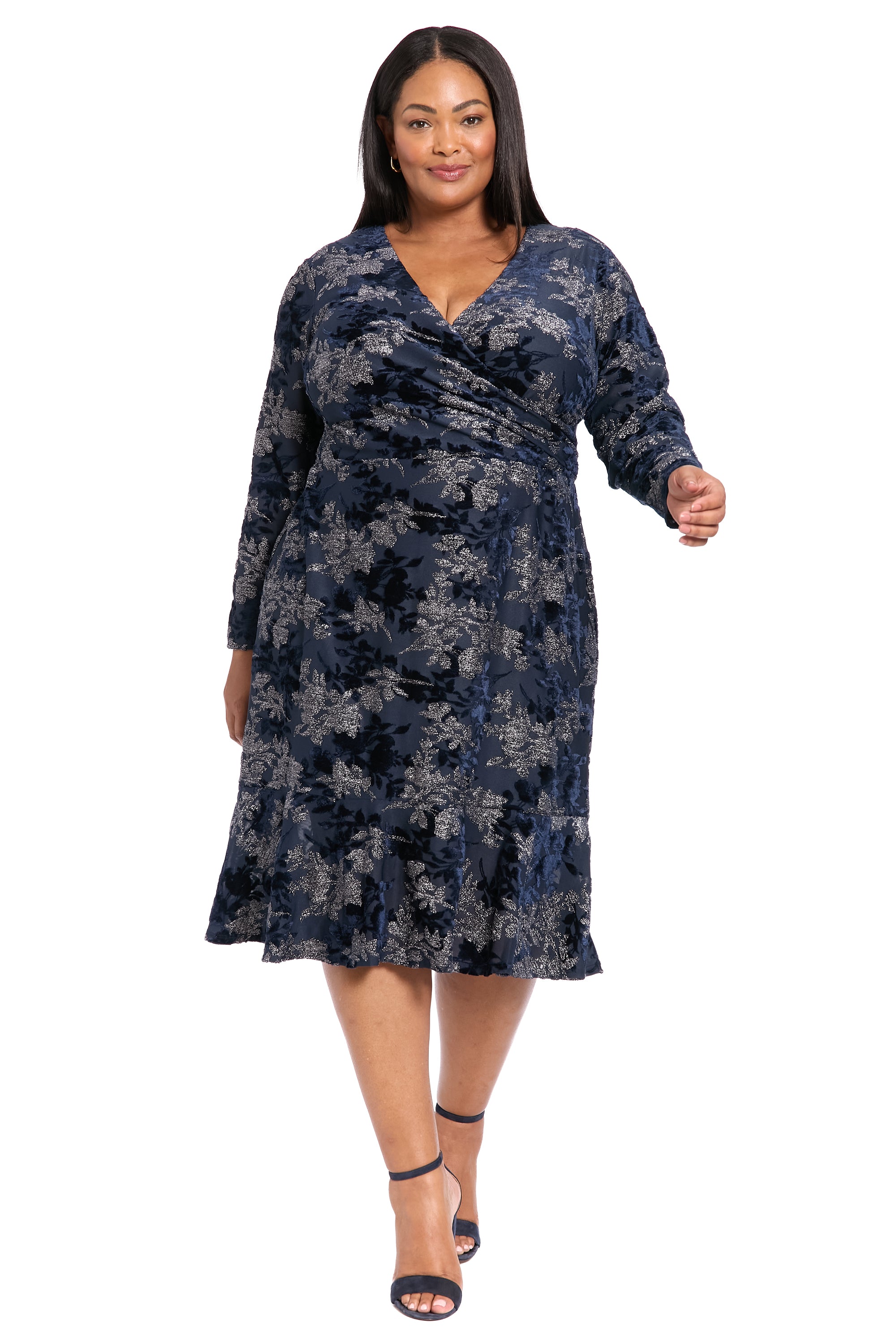 Marlise Shimmering Velvet Faux Wrap Dress A-Line | London Times