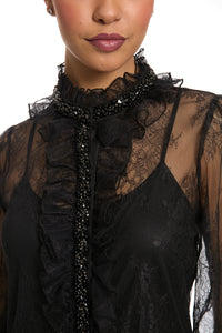 Monty Sheer Top Embellished Lace Ruffle
